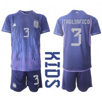 Maglie da calcio Argentina Nicolas Tagliafico #3 Seconda Maglia Bambino Mondiali 2022 Manica Corta (+ Pantaloni corti)